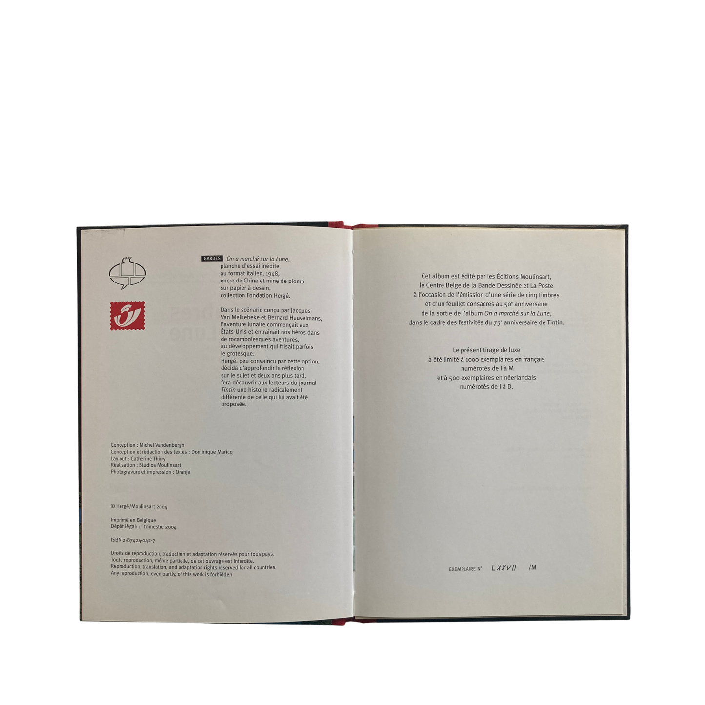 Ouvrage commémoratif pour le 50ème anniversaire de l'album "On a marché sur la Lune" par Espace714, avec couverture illustrée.