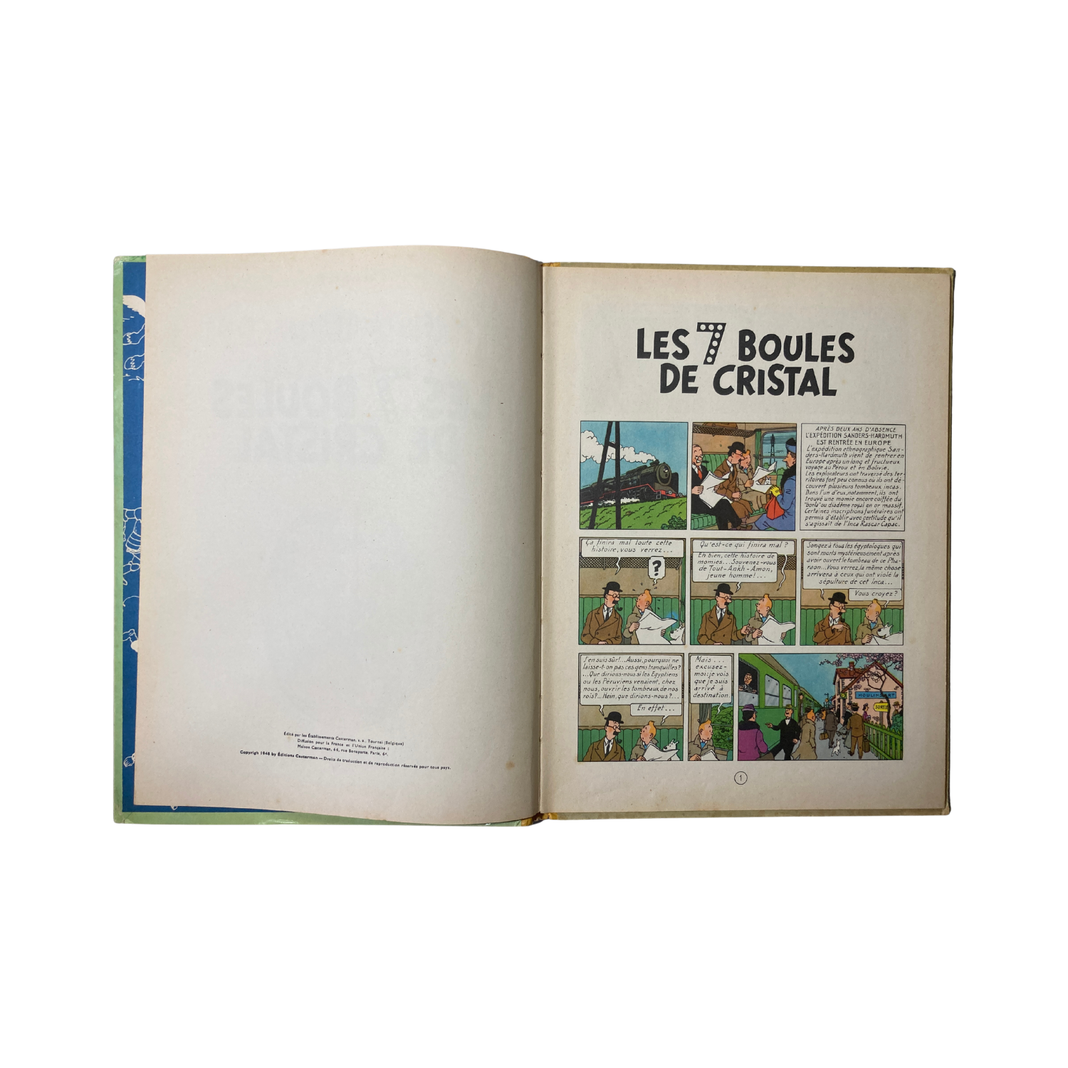 Page de couverture du livre Les Aventures de Tintin par Hergé, édition Les 7 boules de cristal, avec Tintin et le professeur Tournesol.