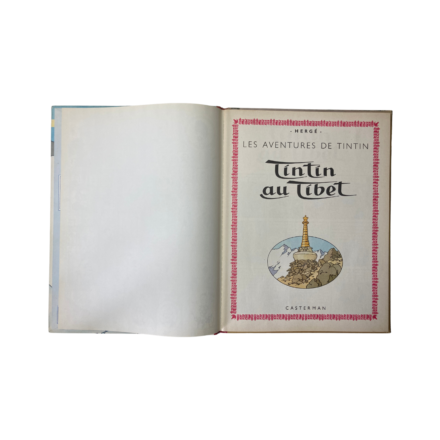 Livre Les Aventures de Tintin par Hergé, Tintin au Tibet, couverture illustrée, édition Espace714, style bande dessinée colorée