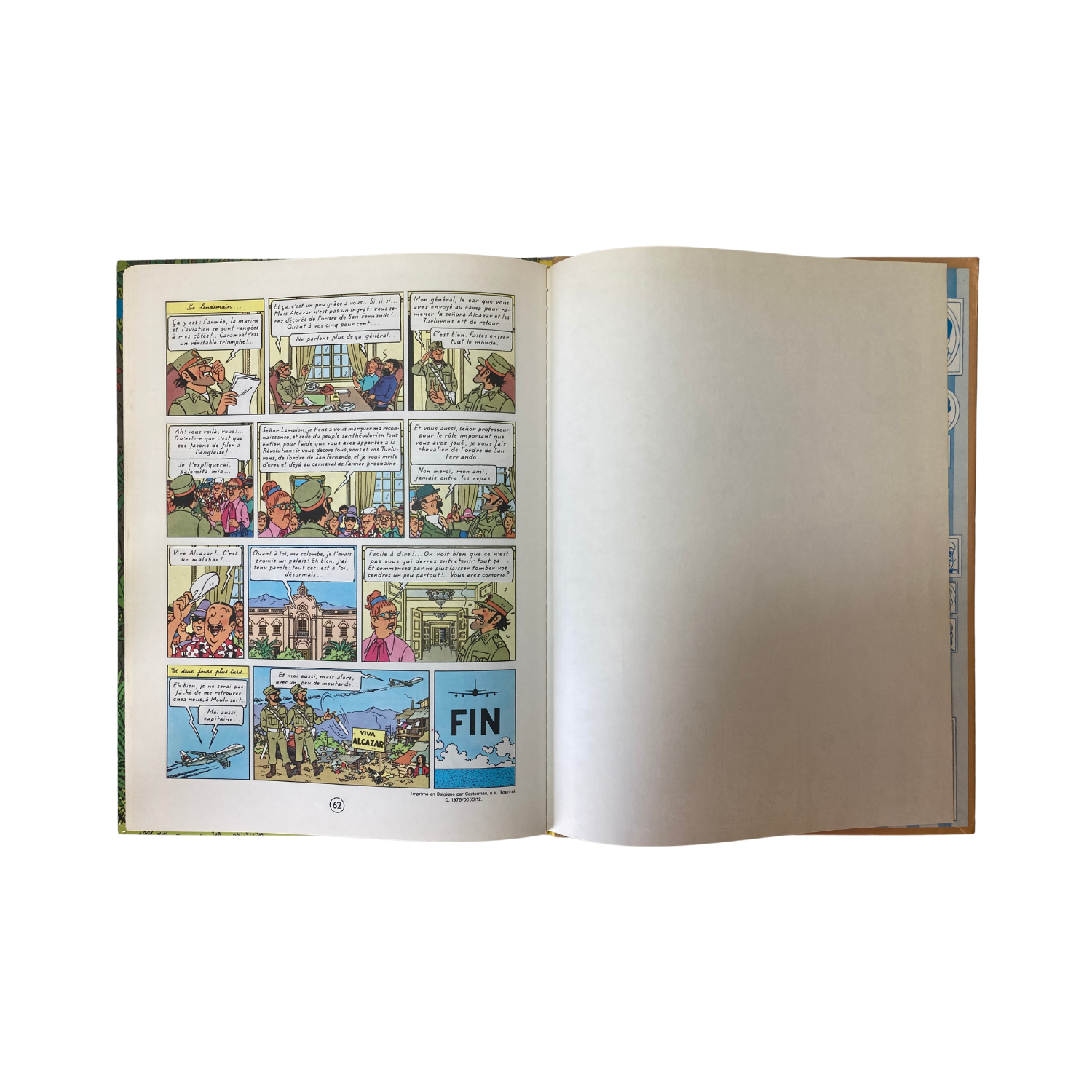 Page de couverture du livre "Les Aventures de Tintin par Hergé : Tintin et les Picaros" illustrée en couleur.