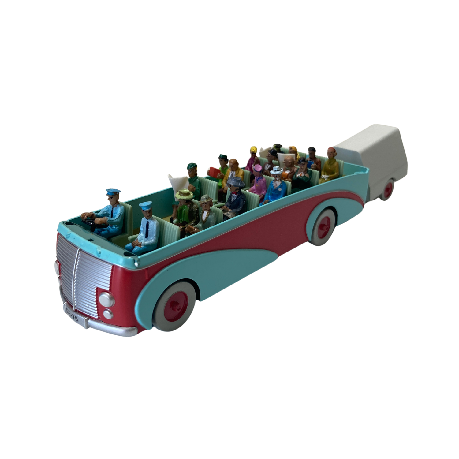 Autobus de la Swissair, modèle détaillé, en couleurs vives, présenté par Espace714, vue de côté avec logo Swissair visible.