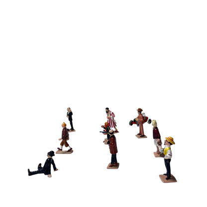 Mini série Double 10 personnages classiques Espace714 avec figures colorées et détaillées sur fond neutre.