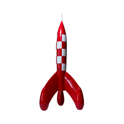 Fusée Espace714 de 42 cm avec détails en plastique blanc et rouge, vue de face sur fond blanc.