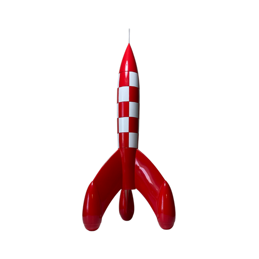 Fusée Espace714 de 42 cm avec détails en plastique blanc et rouge, vue de face sur fond blanc.