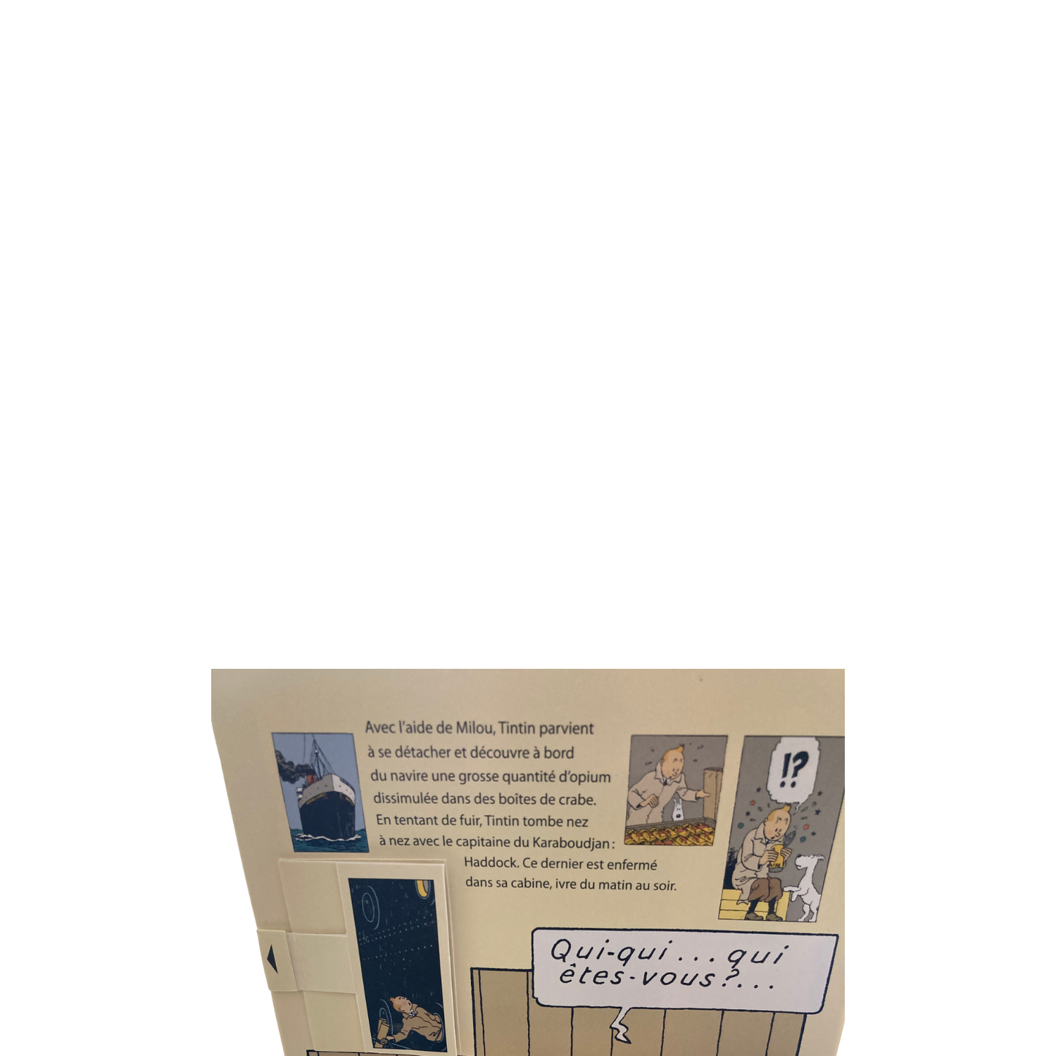 Album de Tintin de Hergé, « Le crabe aux pinces d’or », édition pop hop de 2010 avec couverture colorée et illustrations détaillées.