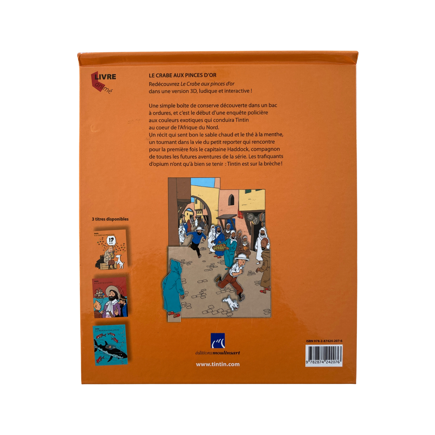 Album de Tintin "Le crabe aux pinces d’or" de Hergé, édition pop hop de 2010, illustré avec la couverture colorée.