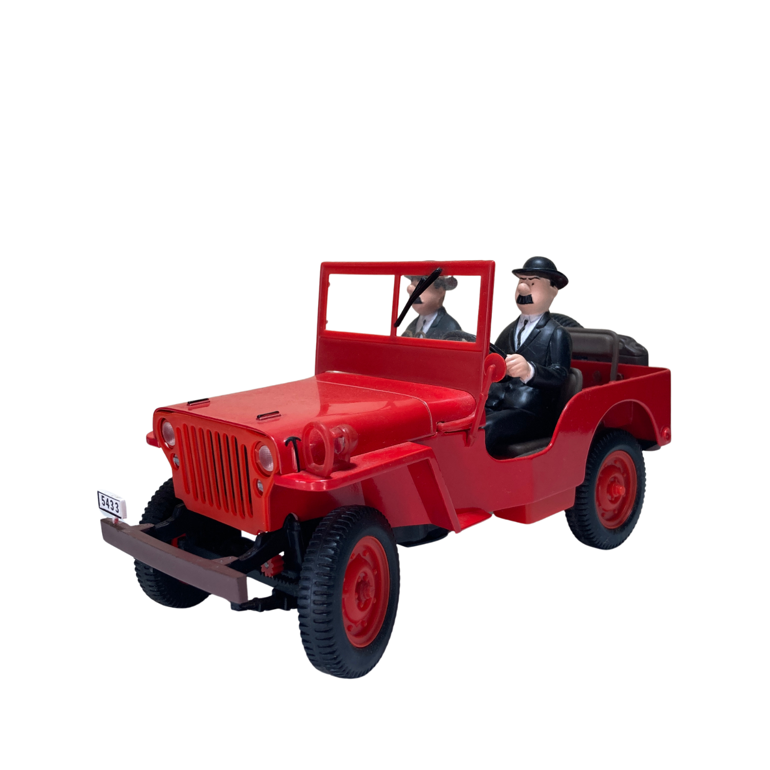 Voiture Jeep rouge Espace714 vue de côté avec détails du design et des roues.