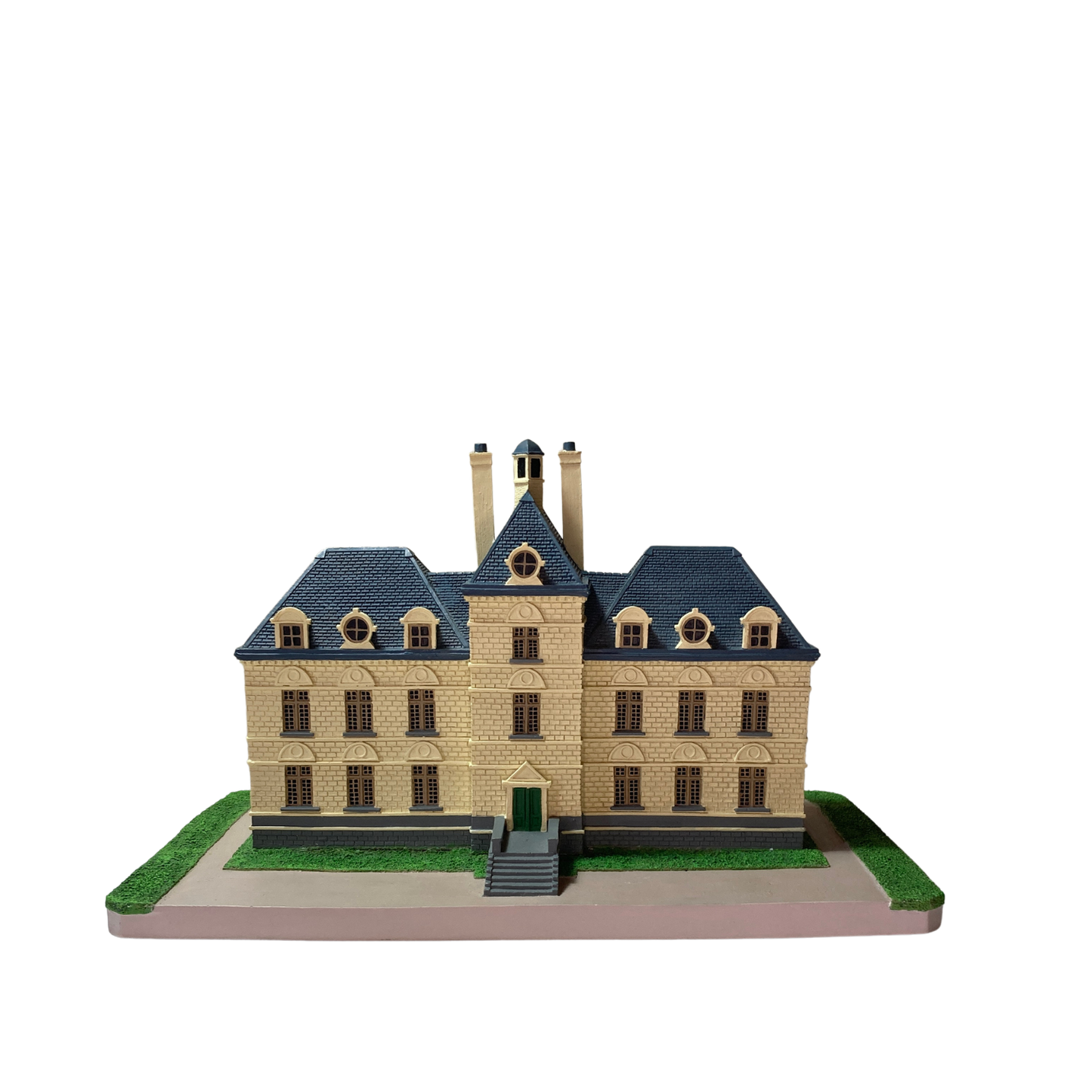Maquette du château de Moulinsart par Espace714, détail du modèle réduit avec tours et murs en pierre.