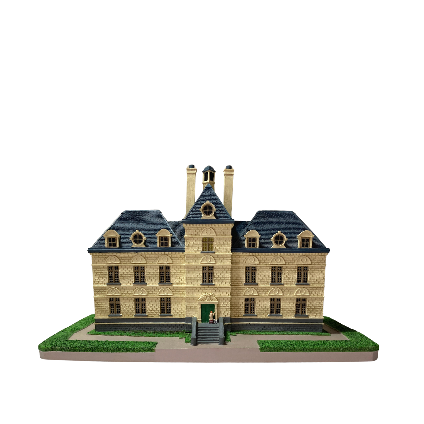 Maquette du château de Moulinsart d'Espace714, vue détaillée de la miniature du célèbre château de Tintin.