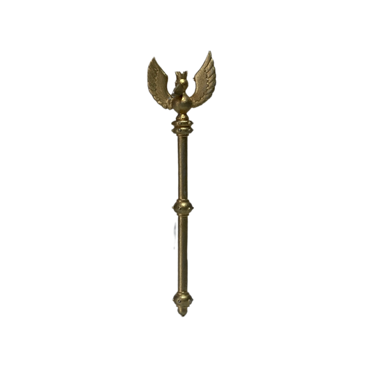 Sceptre d’Ottokar en métal avec ornementations détaillées, illustrant le célèbre artefact de la bande dessinée Tintin.