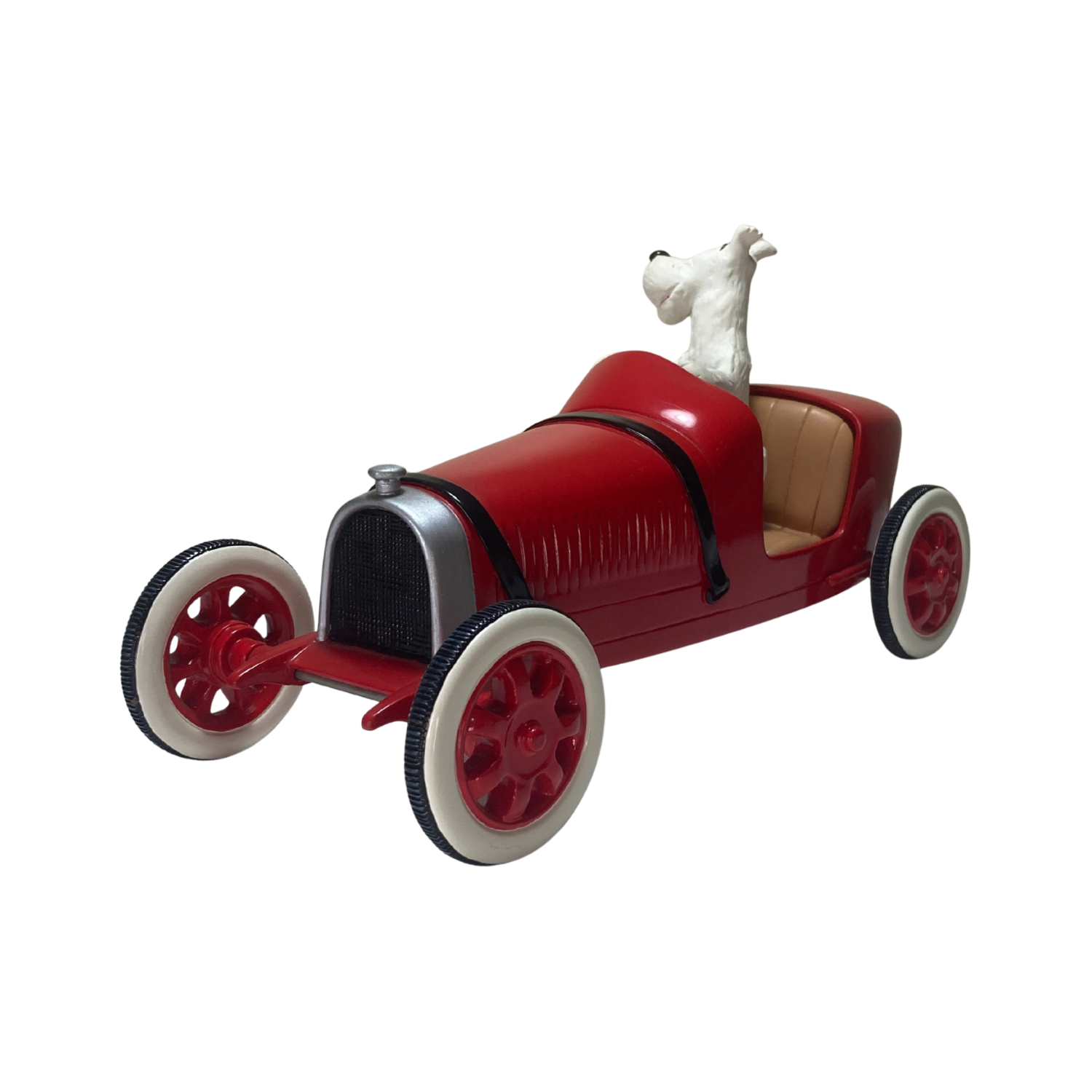 Milou dans la voiture d’Abdallah, illustration colorée de personnage de bande dessinée, par Espace714.