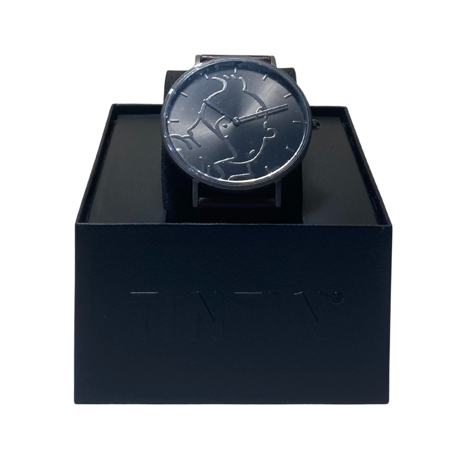 Montre Tintin Espace714 avec cadran illustré, bracelet en silicone noir, montre pour fans de bande dessinée.
