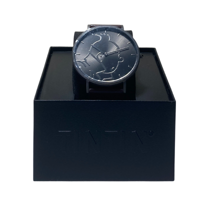 Montre Tintin Espace714 avec cadran illustré, bracelet en silicone noir, montre pour fans de bande dessinée.