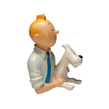 Petit buste de Tintin et Milou portant une chemise bleue, figurine de collection d'Espace714.