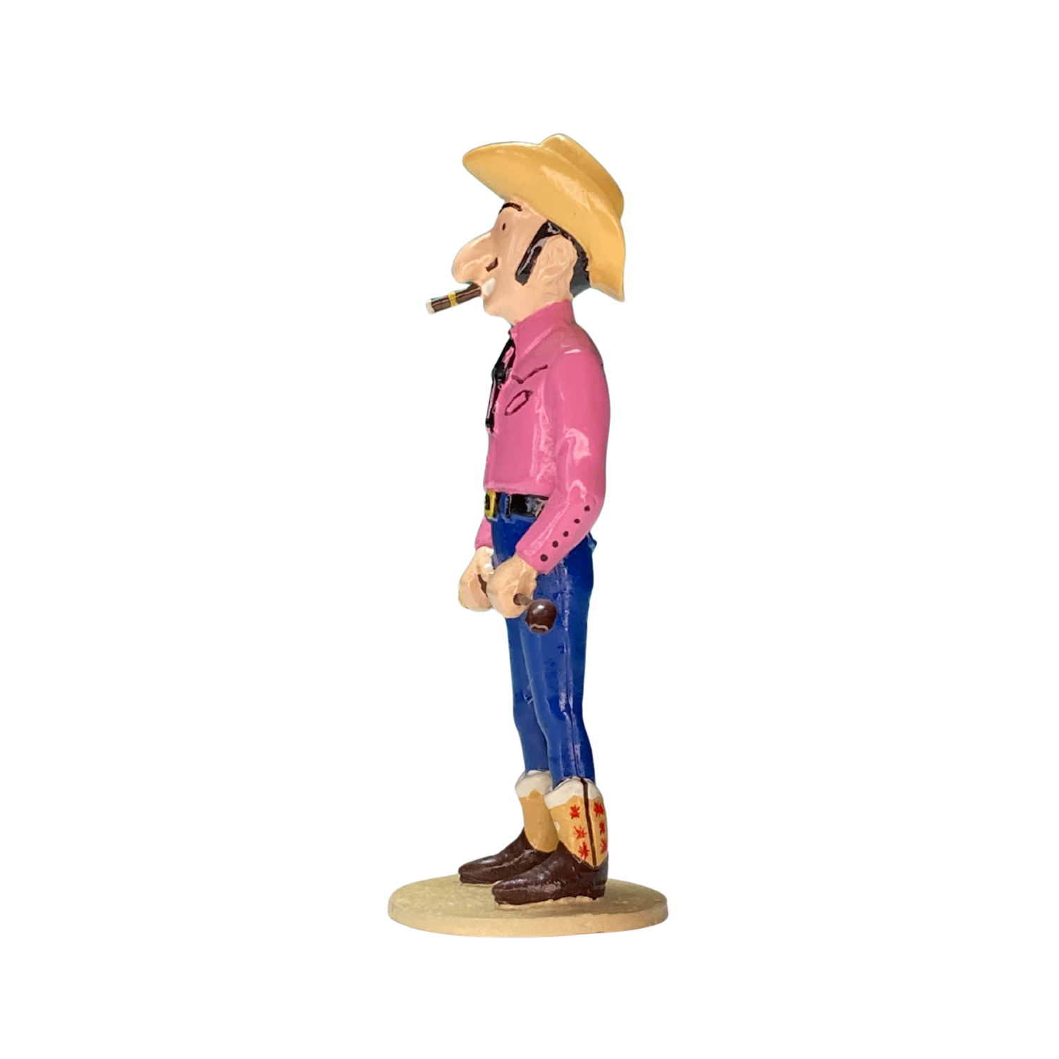 Figure de Rastapopoulos d'Espace714, personnage de bande dessinée avec costume coloré et expression expressive.