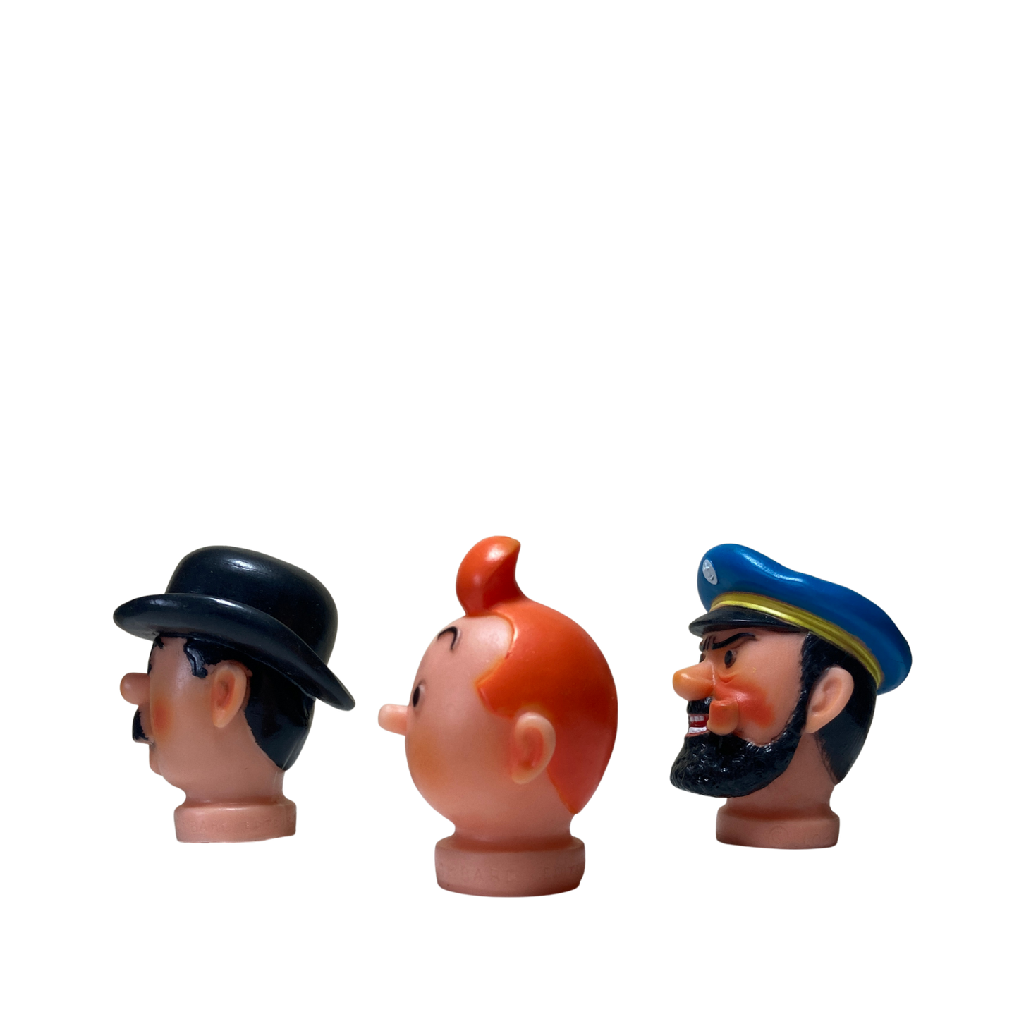Têtes de marionnette en plastique souple Espace714, couleurs variées, détails expressifs pour animation et théâtre.