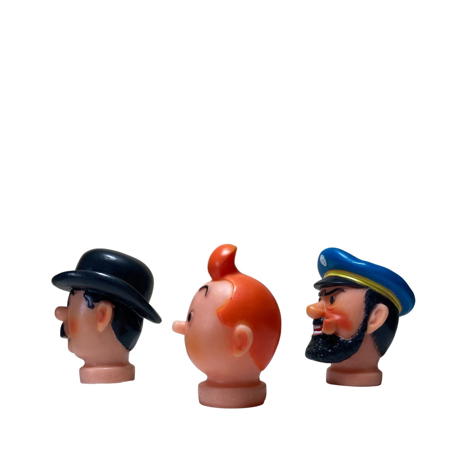 Têtes de marionnette en plastique souple Espace714, couleurs variées, détails expressifs pour animation et théâtre.