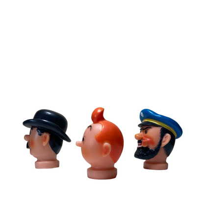 Têtes de marionnette en plastique souple Espace714, couleurs variées, détails expressifs pour animation et théâtre.