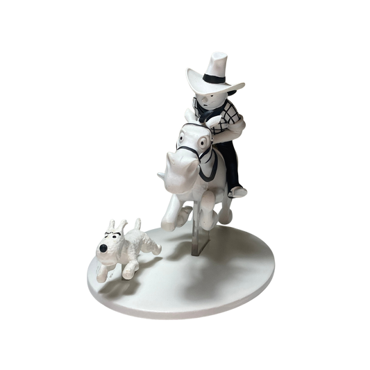 Figure de Tintin cow-boy avec Milou en Amérique, illustration colorée de la bande dessinée Tintin par Espace714.