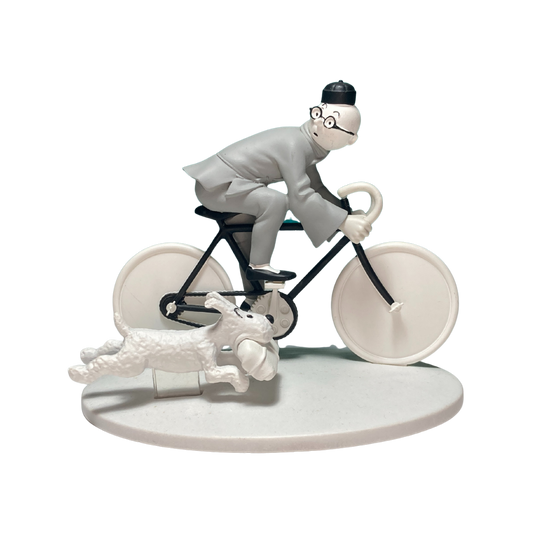 Image de Tintin cycliste et Milou à Shanghai, illustration colorée de bande dessinée, mettant en scène Tintin en vélo avec Milou à ses côtés.
