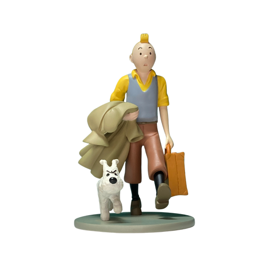 Illustration de Tintin et Milou en route, dessin coloré représentant le célèbre héros de bande dessinée dans une scène d'aventure