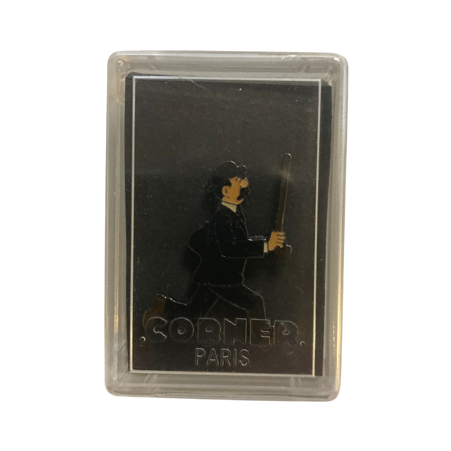 Pin's Tintin Hergé avec boîte Corner, représentation de Dupont, en édition collector, détail coloré et finition précise.
