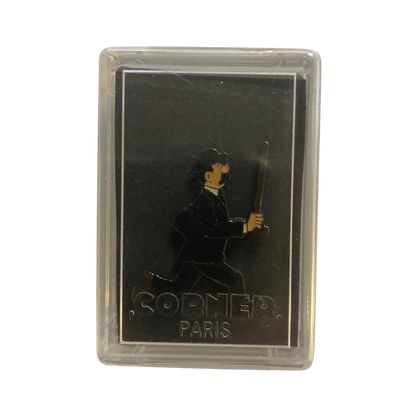 Pin's Tintin Hergé avec boîte Corner, représentation de Dupont, en édition collector, détail coloré et finition précise.