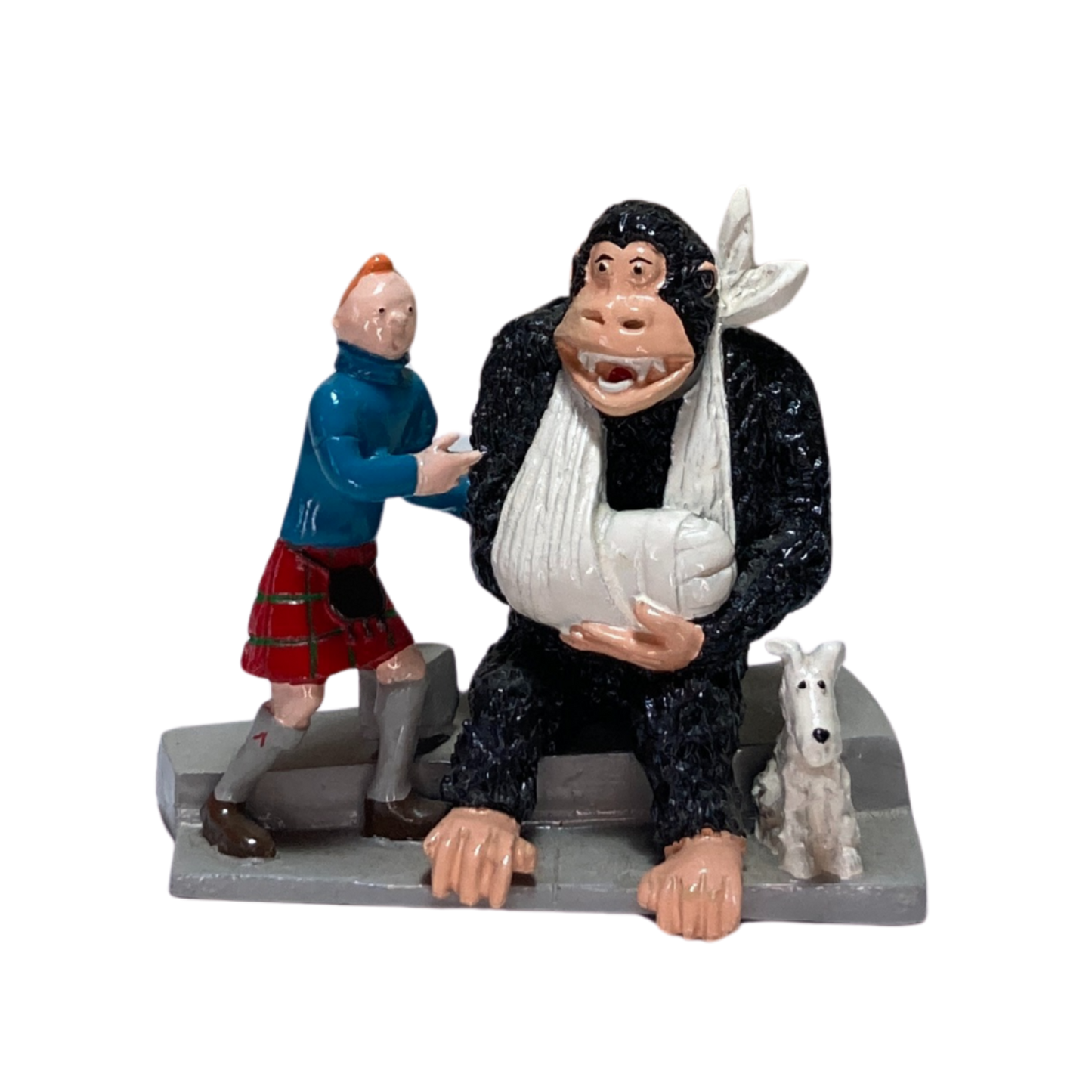 Image de Tintin, Milou et le gorille, illustration colorée de la bande dessinée Tintin, par Espace714.