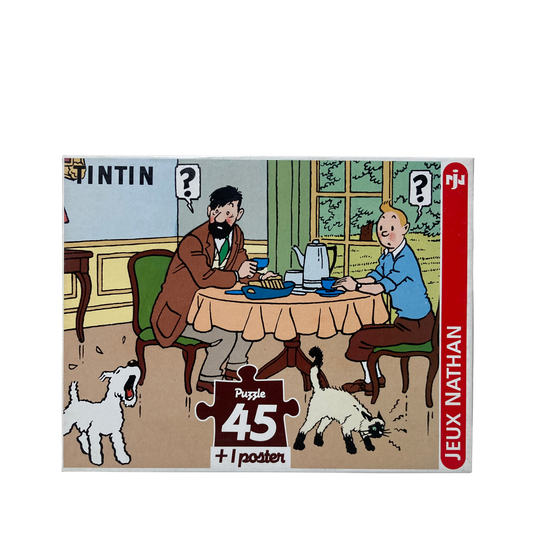 Puzzle Tintin Petit déjeuner à Moulinsart par Espace714, illustration colorée de Tintin avec son petit déjeuner.