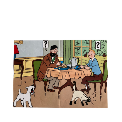 Puzzle Tintin Petit déjeuner à Moulinsart par Espace714, image d’un puzzle avec Tintin et Moulinsart en détail coloré.