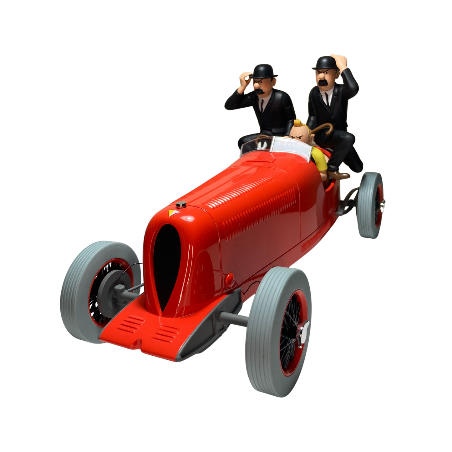 Image de Tintin avec les Dupondt et le Bolide rouge, illustration de la bande dessinée Tintin par Espace714