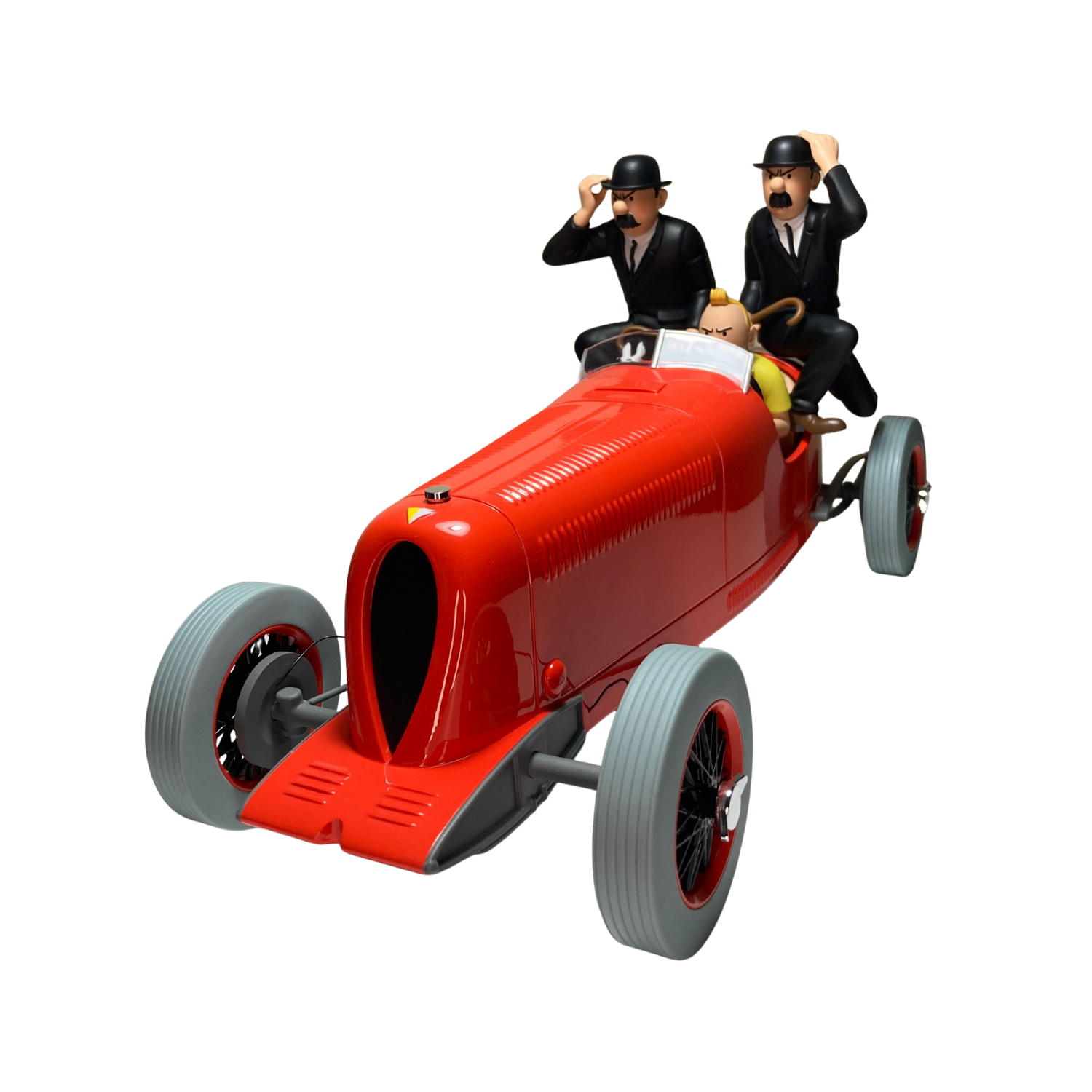 Image de Tintin avec les Dupondt et le Bolide rouge, illustration de la bande dessinée Tintin par Espace714