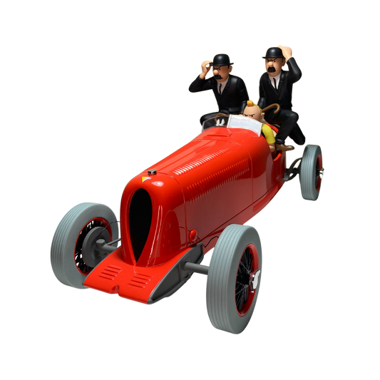 Image de Tintin avec les Dupondt et le Bolide rouge, illustration de la bande dessinée Tintin par Espace714