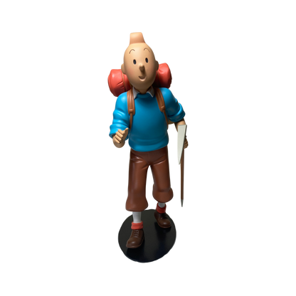 Figurine Tintin alpiniste en tenue d'escalade, personnage de bande dessinée, portant un casque et une corde, de la marque Espace714.