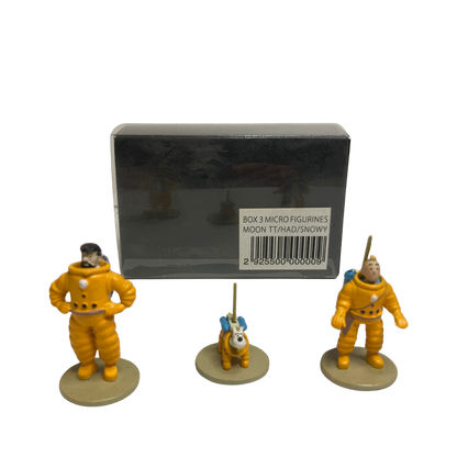 Coffret Tintin Lune Espace714 avec figurines et accessoires dans une boîte illustrée de Tintin et la lune