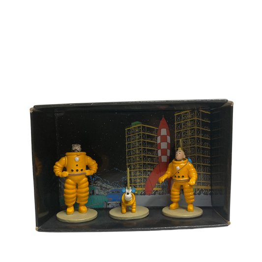 Coffret Tintin Lune par Espace714, illustrant Tintin et le chien Milou devant la lune dans un style coloré.
