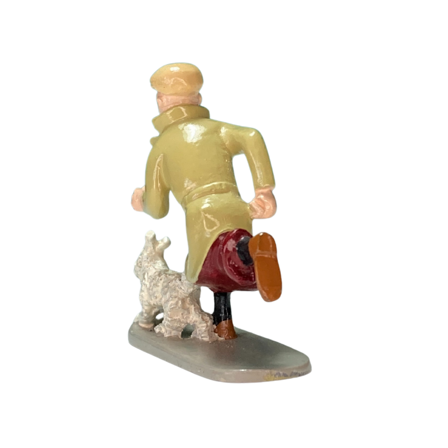Image de Tintin courant, personnage de la bande dessinée, portant son costume bleu et sa casquette, illustré par Espace714.