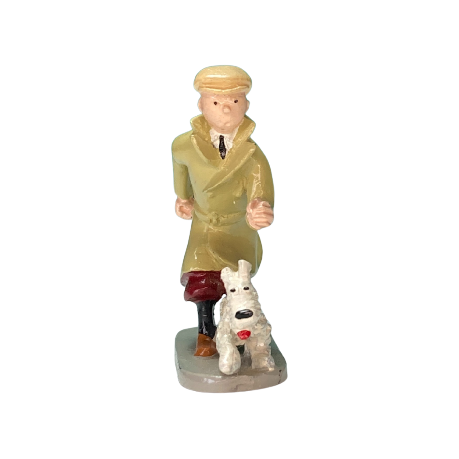 Image de Tintin courant, personnage de bande dessinée, portant un costume bleu et blanc, illustré par Espace714.