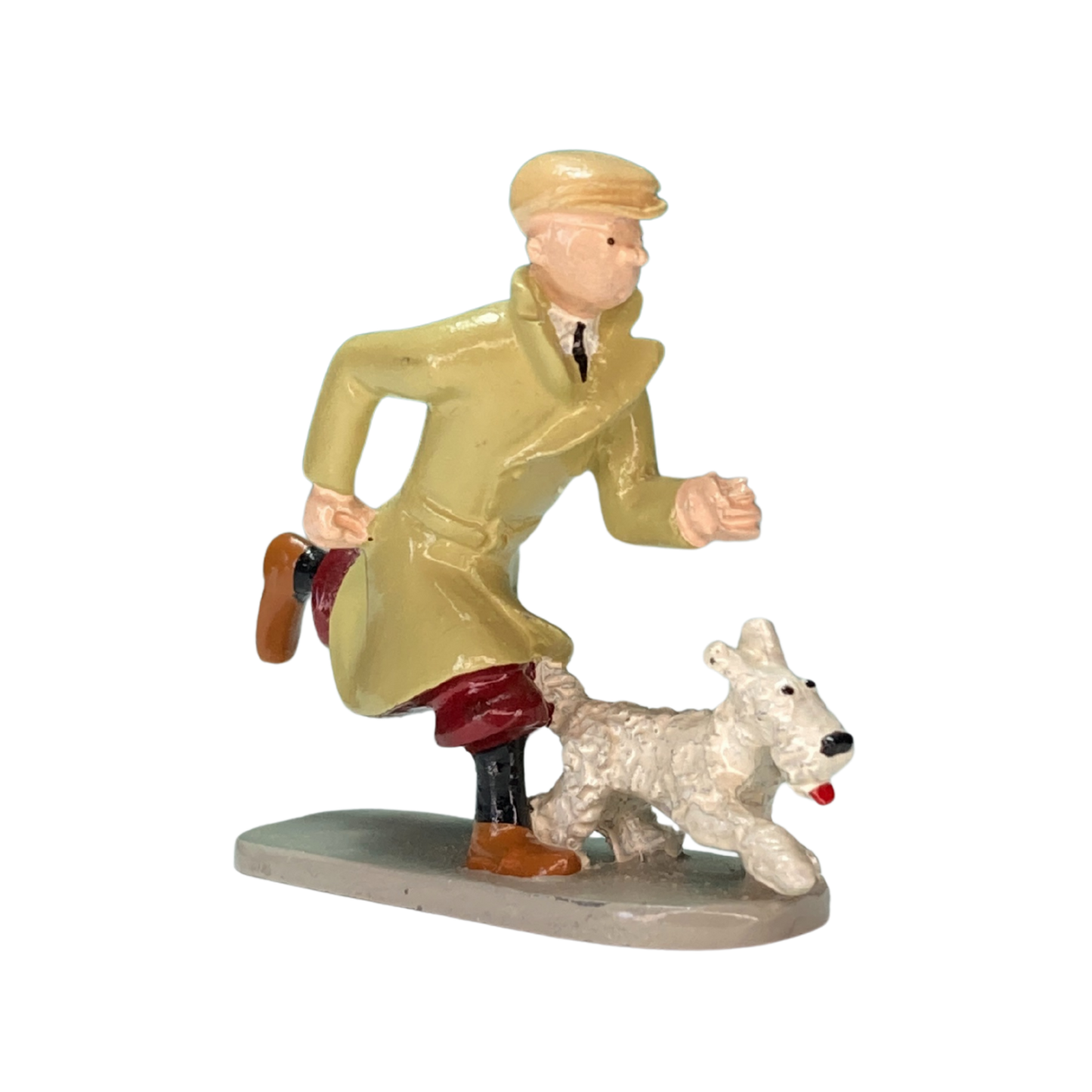 Image de Tintin courant, personnage de bande dessinée, portant une tenue bleue et blanche, créé par Espace714.