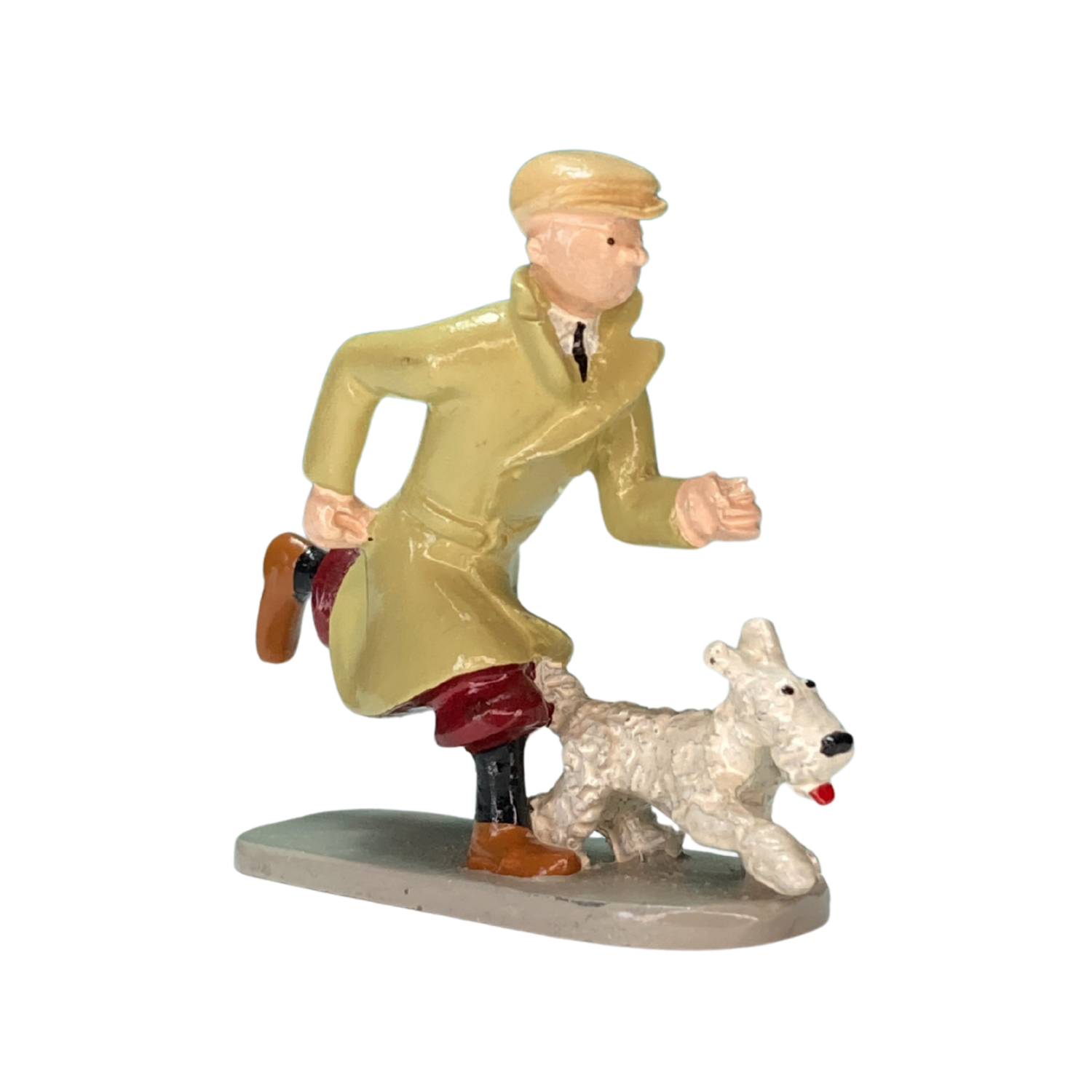Image de Tintin courant, personnage de bande dessinée, portant une tenue bleue et blanche, créé par Espace714.