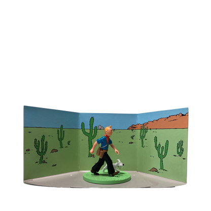 Figure de Tintin cow-boy avec Milou, collection Espace714, illustration de bande dessinée, personnages en posture dynamique.