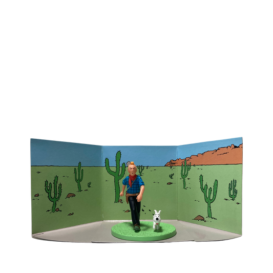 Figure de Tintin cow-boy avec Milou, figurine de collection de l'univers de Tintin par Espace714