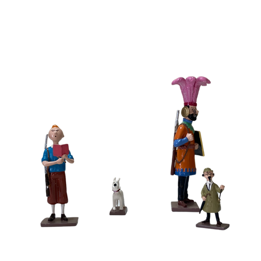 Image de Tintin demandant le permis de chasse, couverture du livre publié par Espace714, illustrée avec Tintin en situation.