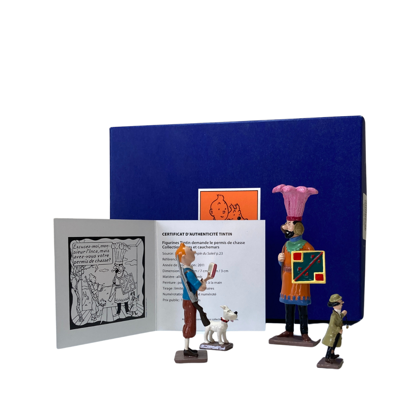 Image de Tintin demandant le permis de chasse, illustrant une scène de la bande dessinée Tintin, publiée par Espace714.