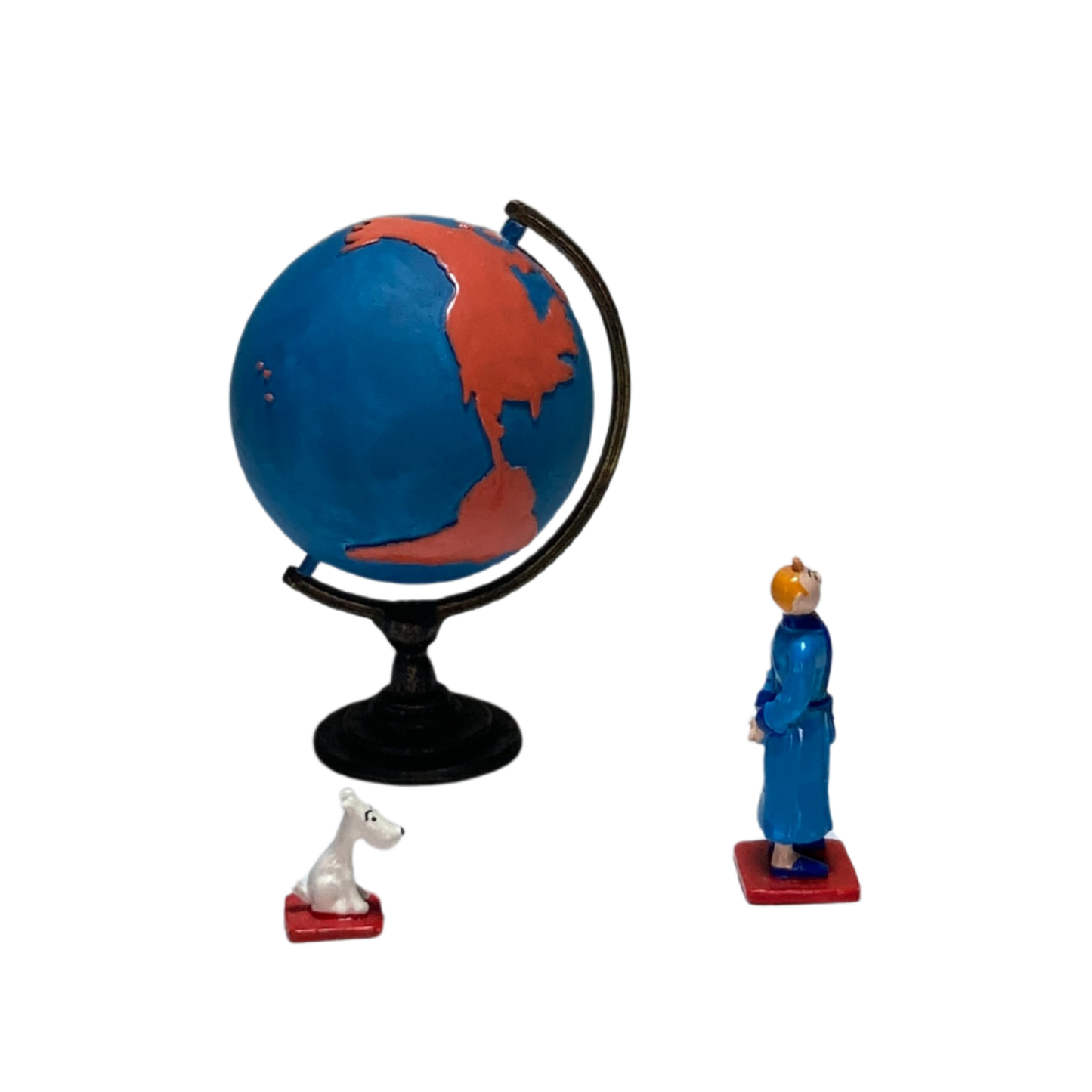 Carte du monde illustrée avec Tintin et Milou, en affiche colorée de Espace714, représentant une mappemonde animée et détaillée.