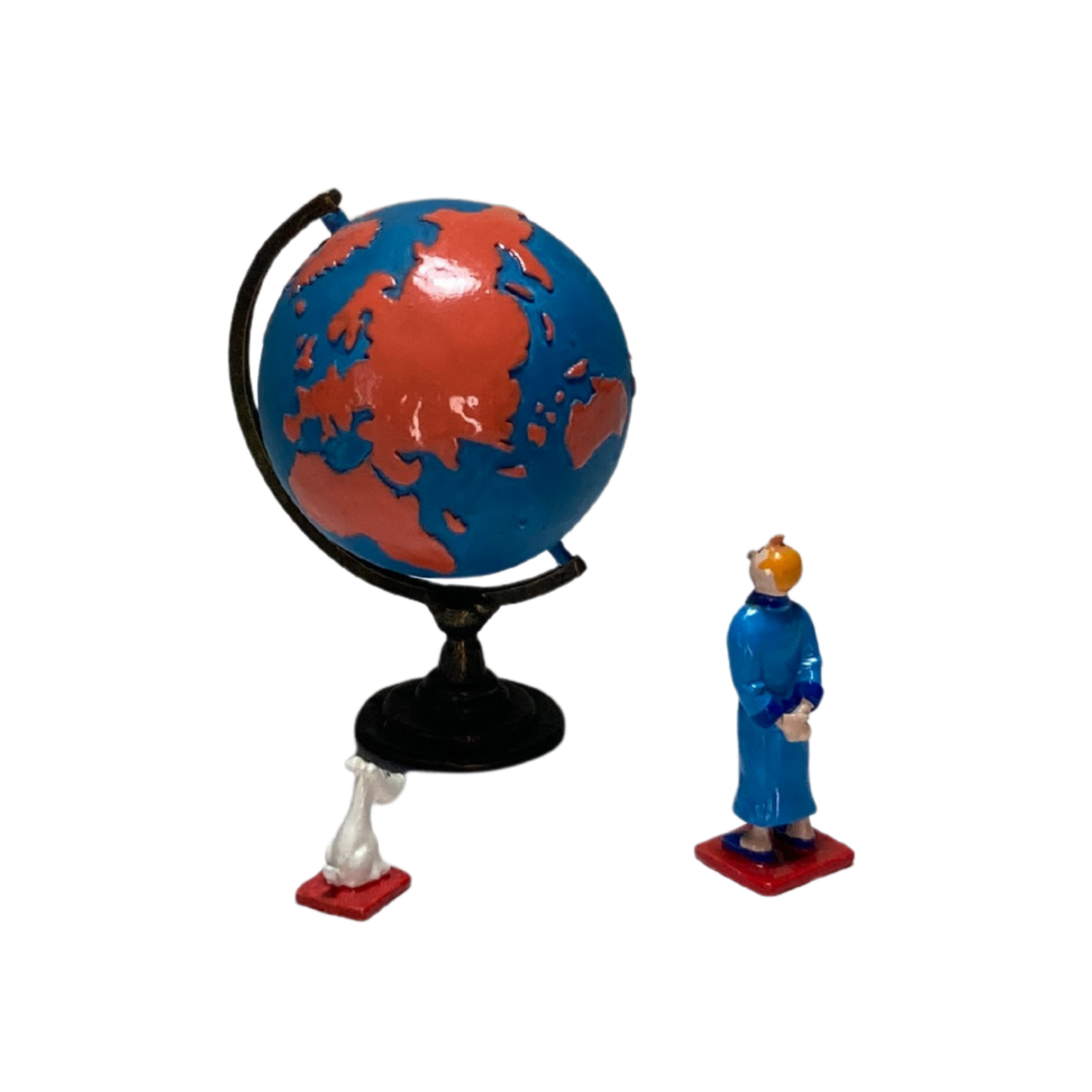 Carte du monde illustrée avec Tintin et Milou, édition Espace714, affichant une carte colorée et détaillée.