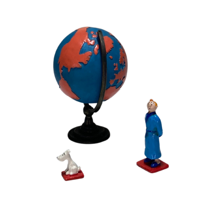 Carte du monde illustrée avec Tintin et Milou, poster coloré de Espace714, décoratif et pour collectionneur.