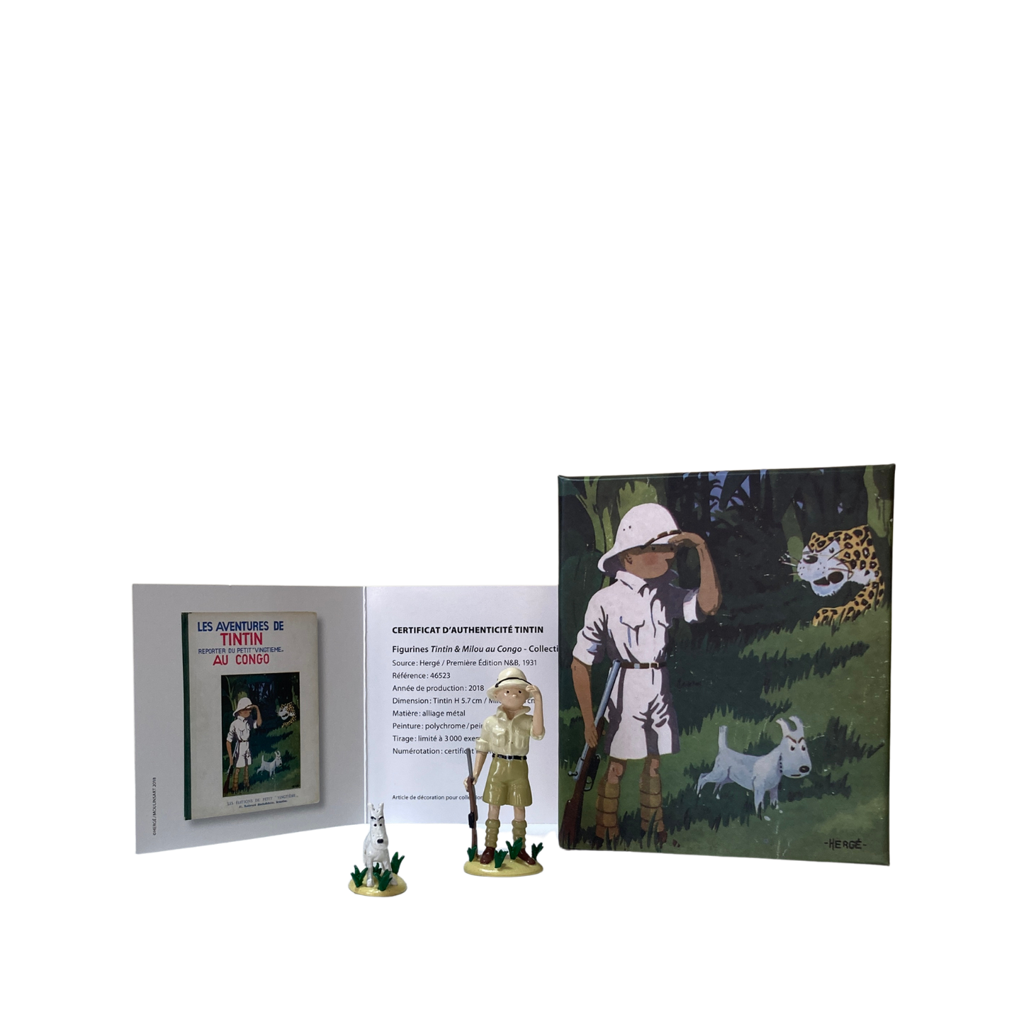 Illustration de Tintin et Milou au Congo, bande dessinée de la série Tintin, avec Tintin en exploration et Milou à ses côtés.