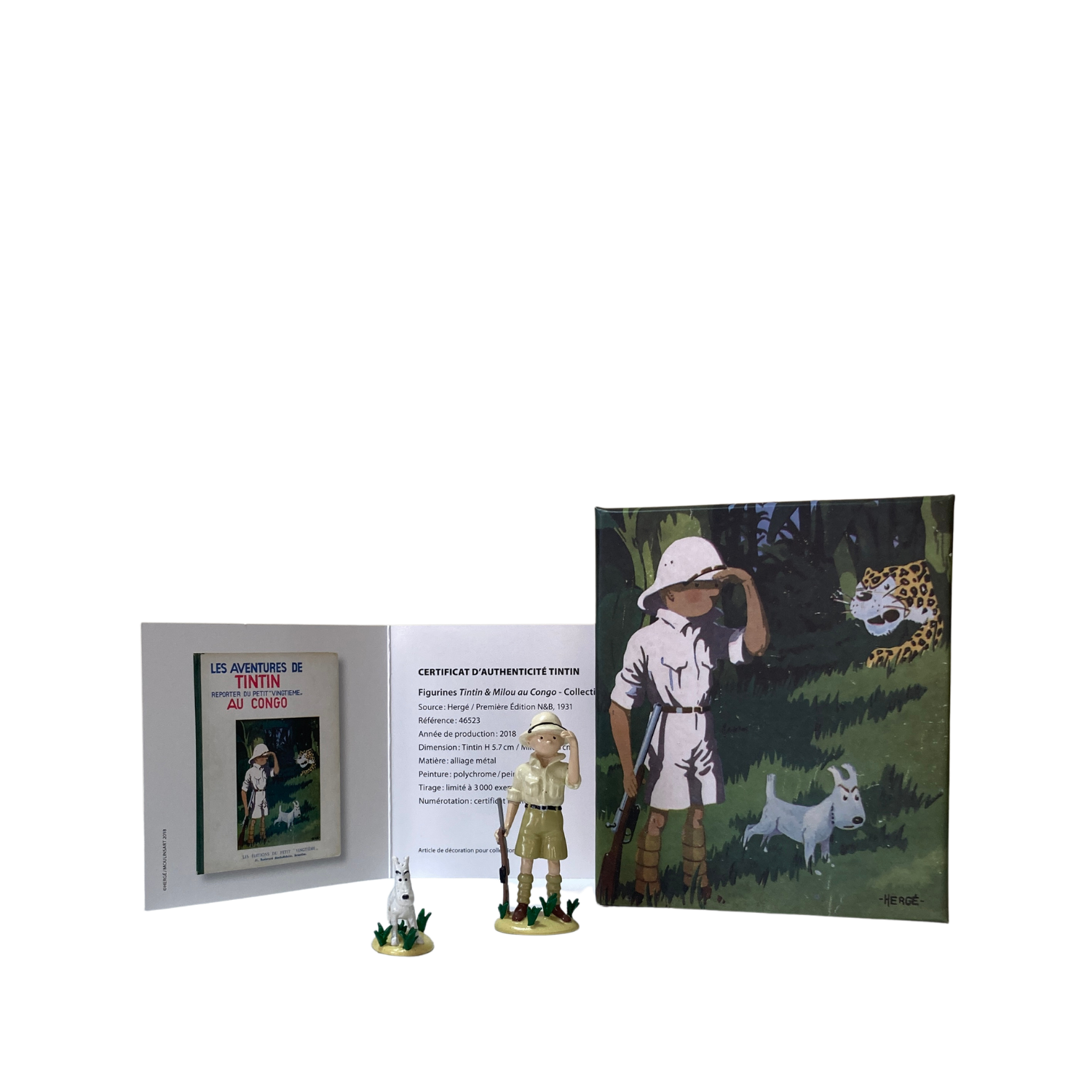 Illustration de Tintin et Milou au Congo, bande dessinée de la série Tintin, avec Tintin en exploration et Milou à ses côtés.