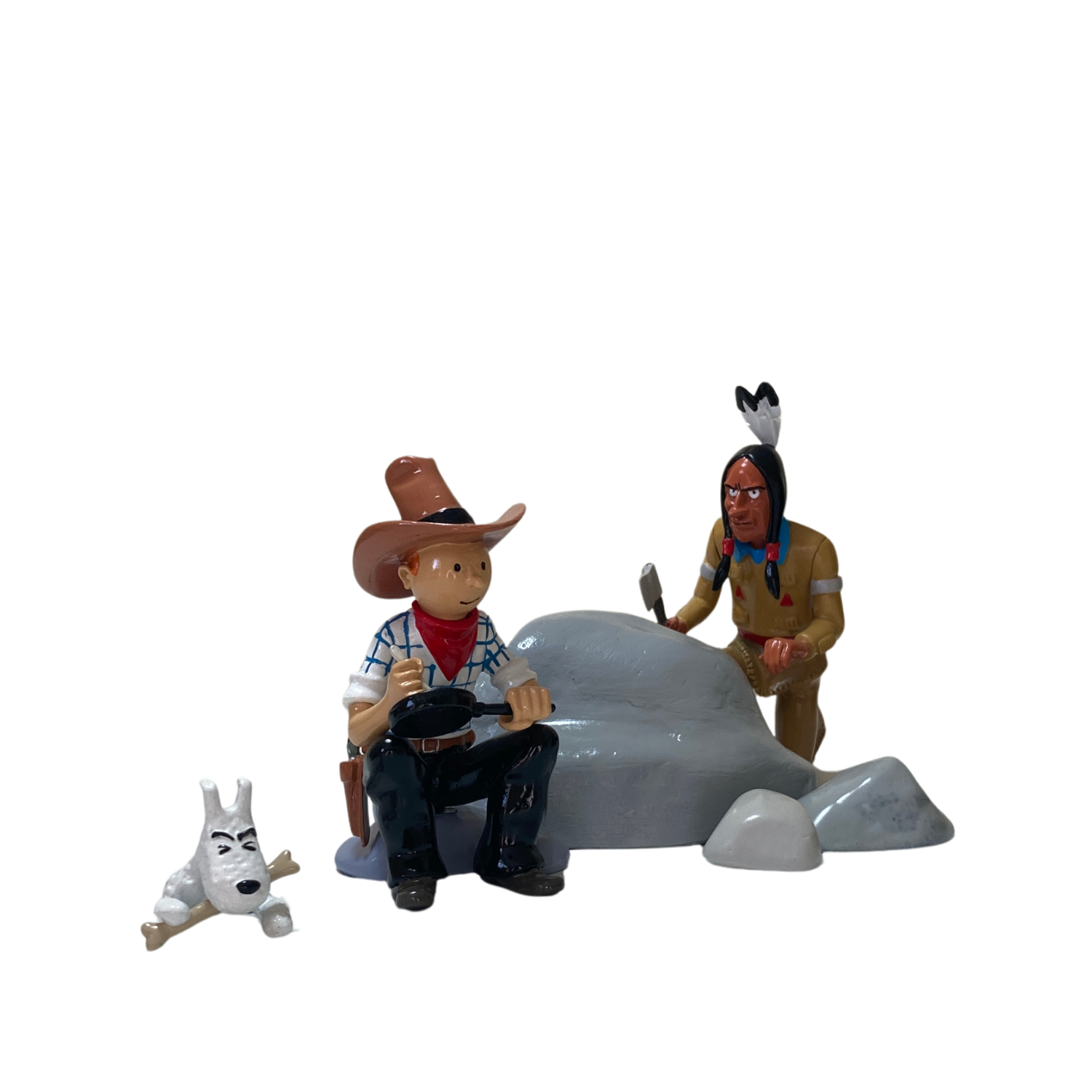 Illustration de Tintin et Milou en Amérique avec un Indien, extrait de la bande dessinée Tintin et Milou en Amérique, par Espace714.